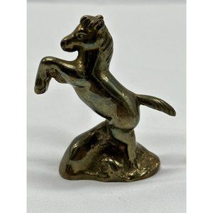 brass little pony rearing on rock paper weight Marked